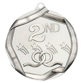 Elite Series 2nd Place Medal – Antique Silver finish with 2nd place text, stars, and ribbon design