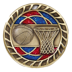 Basketball Medal with Translucent Color Fill & Glitter
