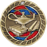 Lamp of Knowledge Medal with Translucent Color Fill & Glitter