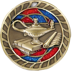 Lamp of Knowledge Medal with Translucent Color Fill & Glitter