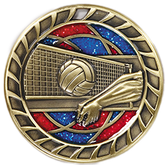 Volleyball Medal with Translucent Color Fill & Glitter