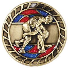 Wrestling Medal with Translucent Color Fill & Glitter