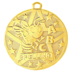 Gold Spelling Bee Superstar Medal featuring a star design, ideal for academic achievement and spelling competitions
