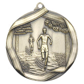 Cross Country Elite medal – antique gold finish with running shoes and wing design