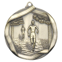 Cross Country Elite medal – antique gold finish with running shoes and wing design