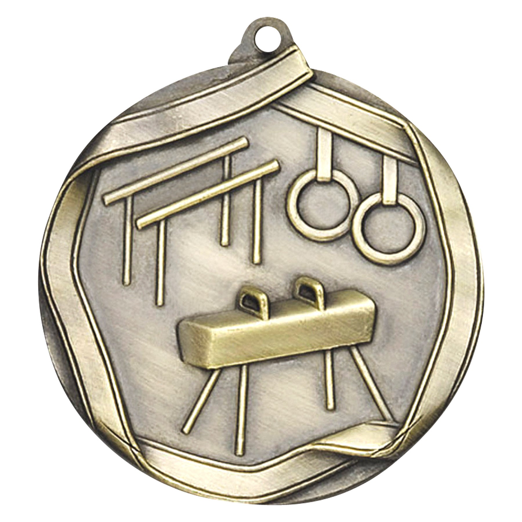 Gymnastics Elite medal – antique gold finish with male gymnast silhouette design