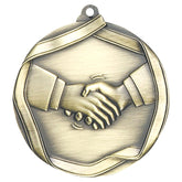 Handshake Elite Medal – Antique gold medal depicting a handshake symbolizing unity and agreement.
