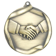 Handshake Elite Medal – Antique gold medal depicting a handshake symbolizing unity and agreement.