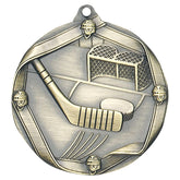 Hockey Elite medal – antique gold finish with hockey sticks and puck design