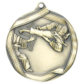 Karate Elite Medal – Antique gold medal illustrating two martial artists in mid-kick action.
