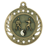 Antique gold Galaxy Martial Arts Medal with two fighters and yin–yang symbol, star border.
