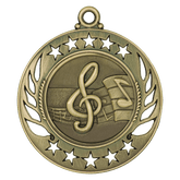 Antique gold Galaxy Music Medal with treble clef and music note design, star border.