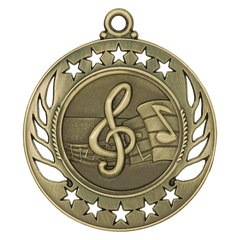 Antique gold Galaxy Music Medal with treble clef and music note design, star border.