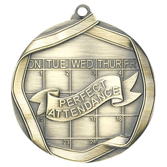 Perfect Attendance Elite medal – antique gold finish with clock and laurel wreath design