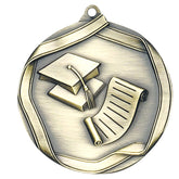 Scholastic Elite medal – antique gold finish with graduation cap and diploma design