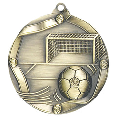 Soccer Elite medal – antique gold finish with soccer ball and goal net design