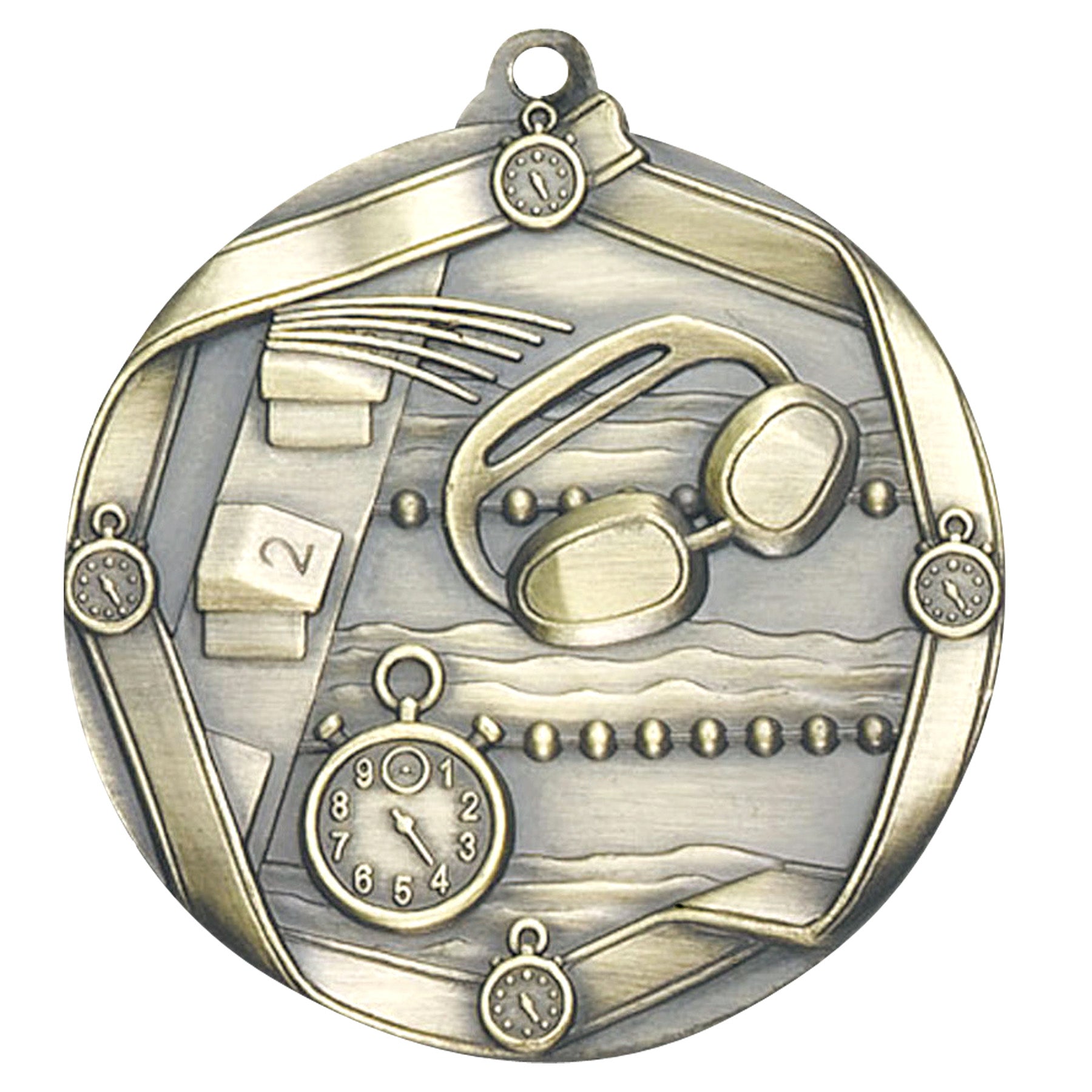 Swimming Elite medal – antique gold finish with swimmer and waves design