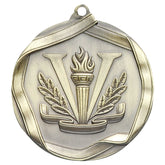 Victory Elite Medal – Antique gold medal with a large “V”, victory torch, and laurel leaves.