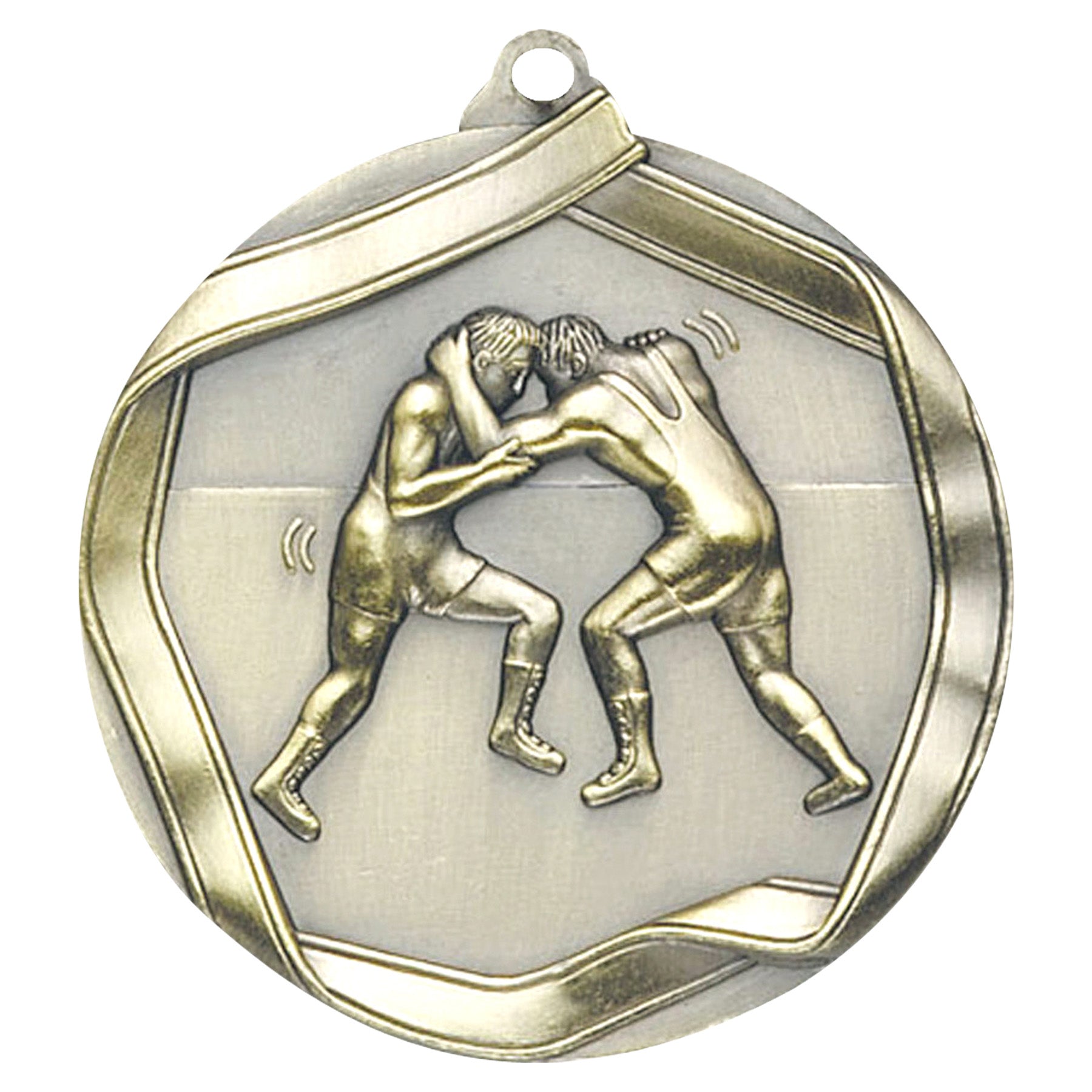 Wrestling Elite medal – antique gold finish with wrestling athletes design