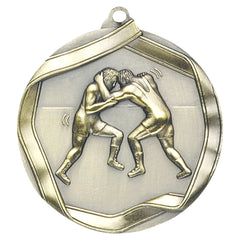 Wrestling Elite medal – antique gold finish with wrestling athletes design