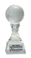 7 3/4" Crystal Golf Ball on Clear Pedestal Base