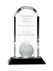 9" Clear Crystal Dome with Inset Golf Ball on Black Pedestal Base