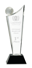 10 3/4" Clear Crystal Golf/Wave on Black Pedestal