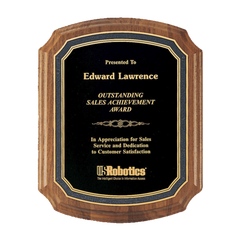 Solid American Walnut Plaque with a Black Brass Florentine Border Engravable Plate