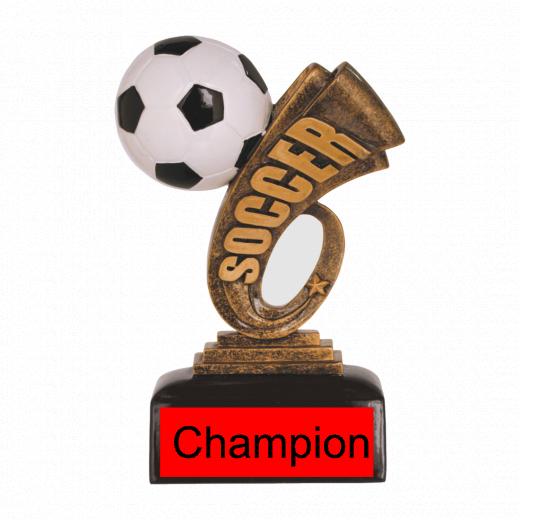 Soccer Headliner Award, A black and white soccer ball over a two toned antique gold soccer headline mounted on a black base.