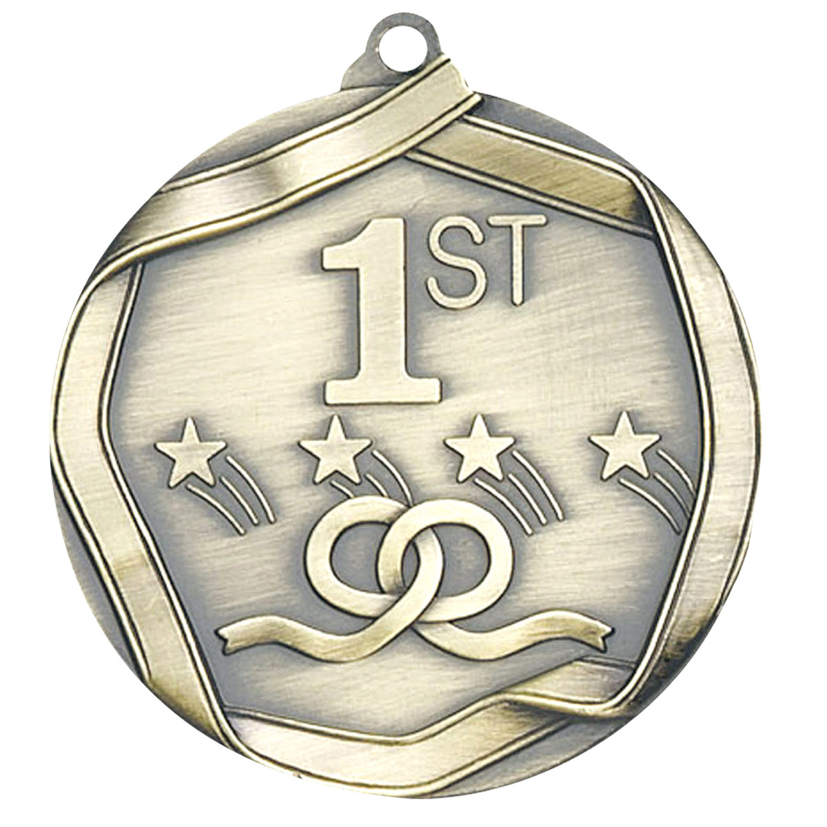 1st Place Elite Medal – Antique gold medal featuring “1st” with stars and ribbon design.