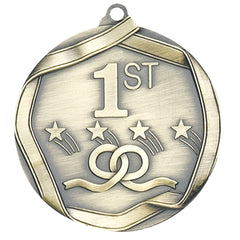 1st Place Elite Medal – Antique gold medal featuring “1st” with stars and ribbon design.