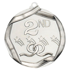 Elite Series 2nd Place Medal – Antique Silver finish with 2nd place text, stars, and ribbon design