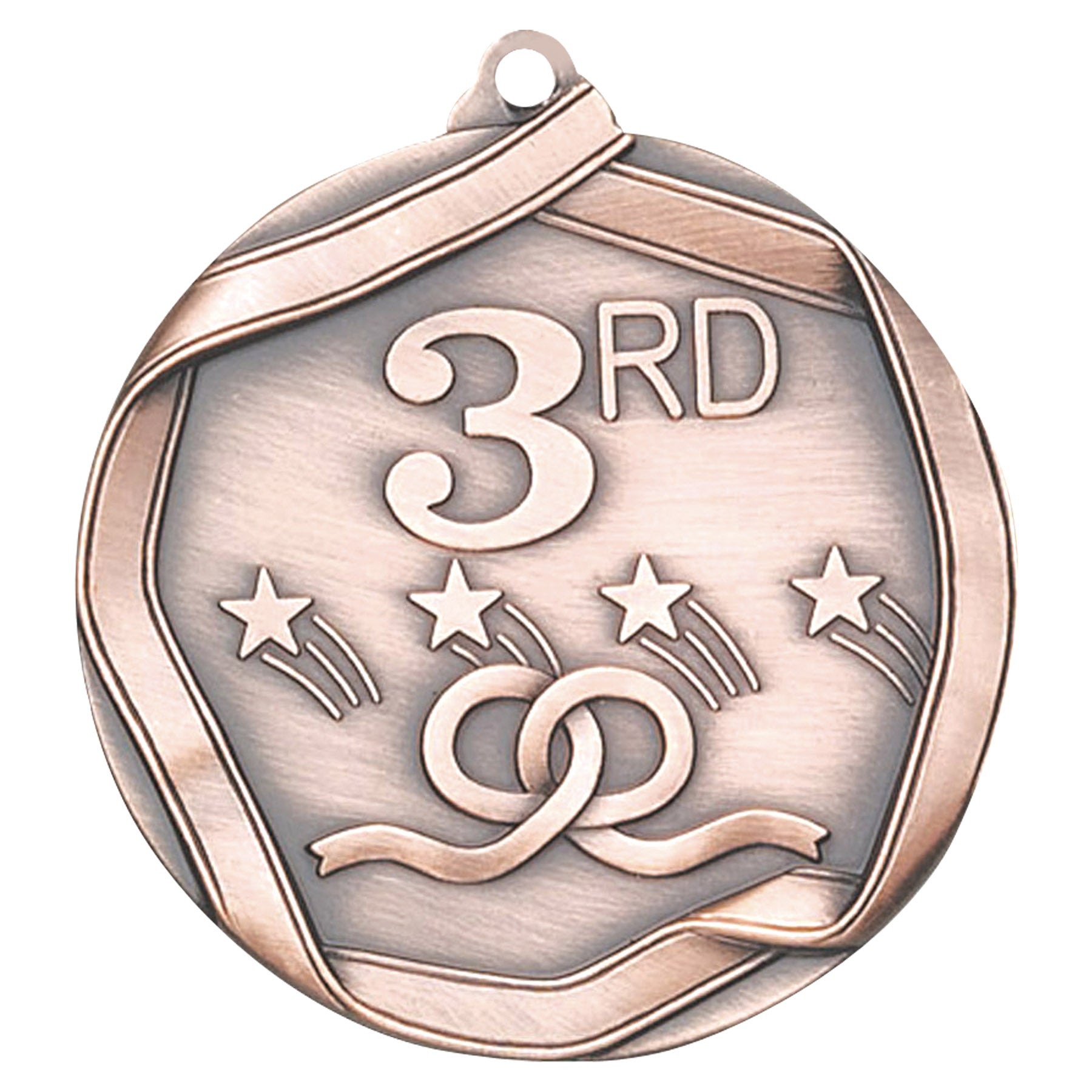 Elite Series 3rd Place Medal – Antique Bronze finish with 3rd place text, stars, and ribbon design
