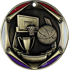 Basketball, Tri-Color Enameled Border Medal