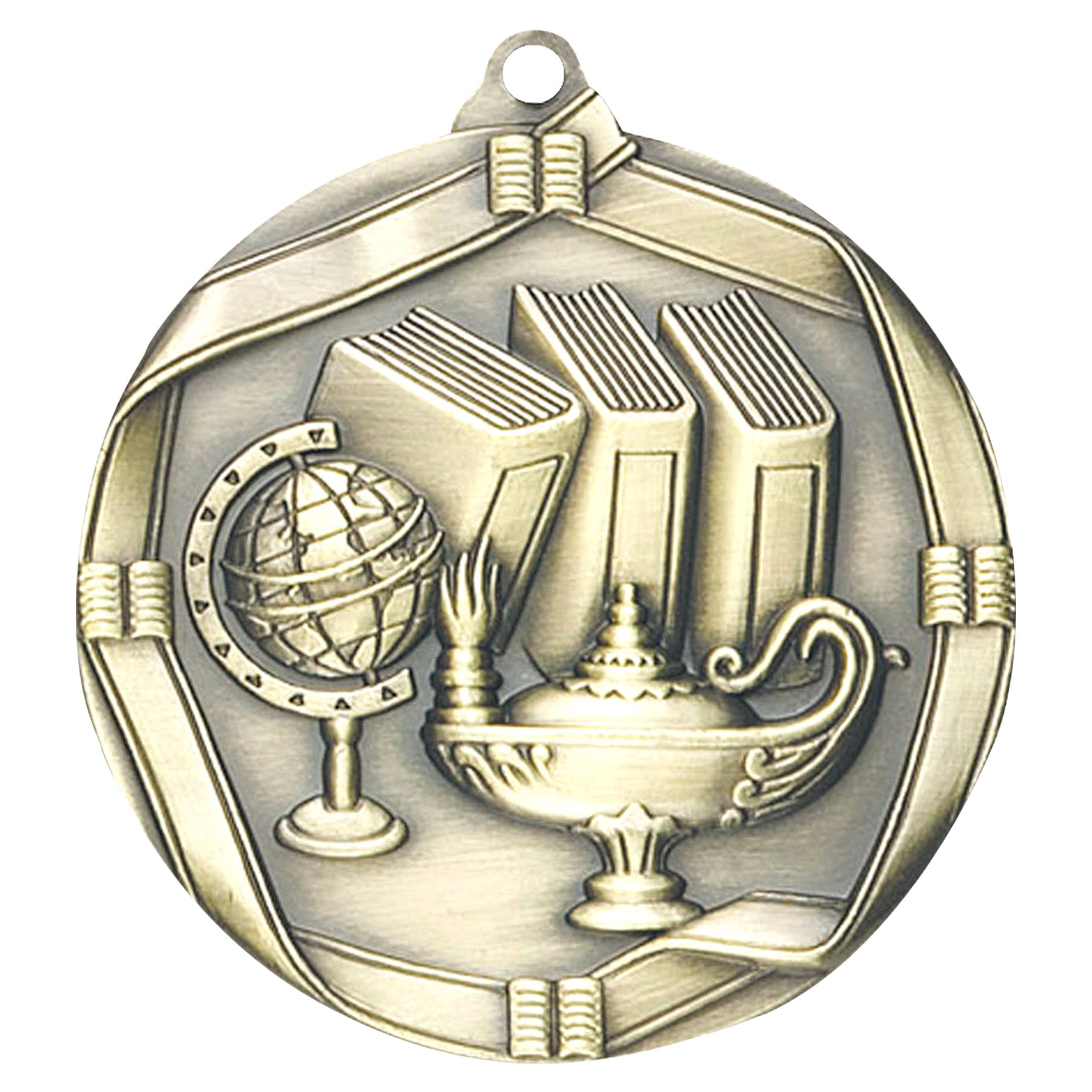 Lamp of Knowledge Elite medal – antique gold finish with oil lamp and laurel wreath design