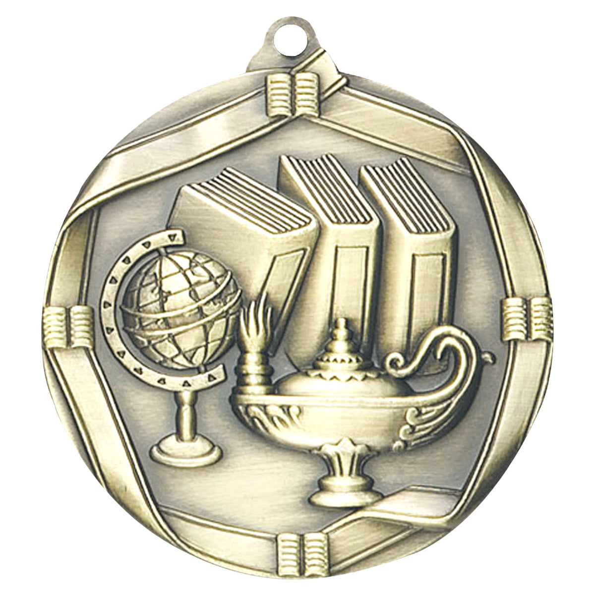 Lamp of Knowledge Elite medal – antique gold finish with oil lamp and laurel wreath design