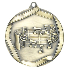 Music Elite medal – antique gold finish with treble clef and musical notes design