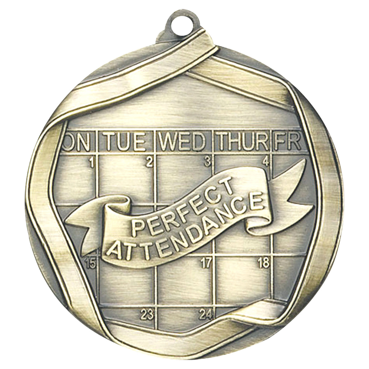 Perfect Attendance Elite medal – antique gold finish with clock and laurel wreath design