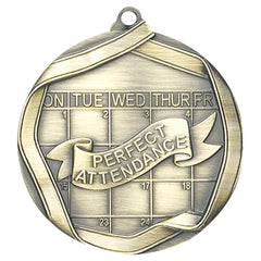 Perfect Attendance Elite medal – antique gold finish with clock and laurel wreath design