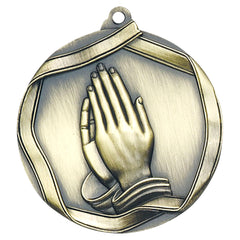 Praying Hands Elite Medal – Antique gold medal with raised praying hands design.