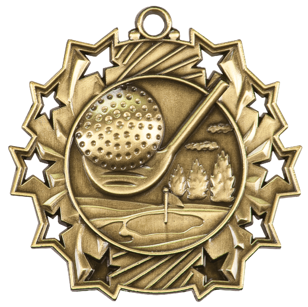 Gold Golf 2-1/4" Ten Star Medal